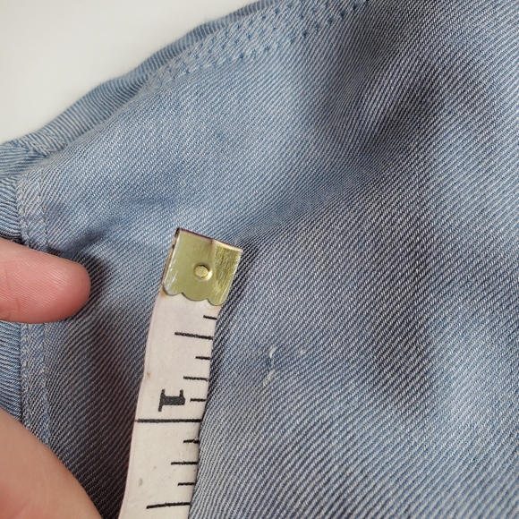 Ella Moss Blue Twill-Like Soft Western Fringe Button Down Shirt - Picture 7 of 8